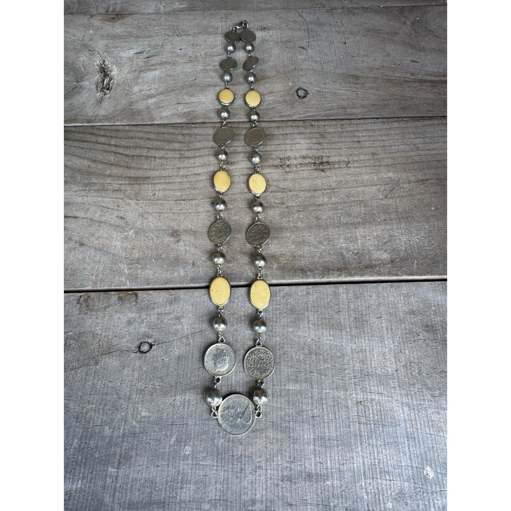 Vintage Neckalce With Coins And Yellow Stones Coin Necklace
